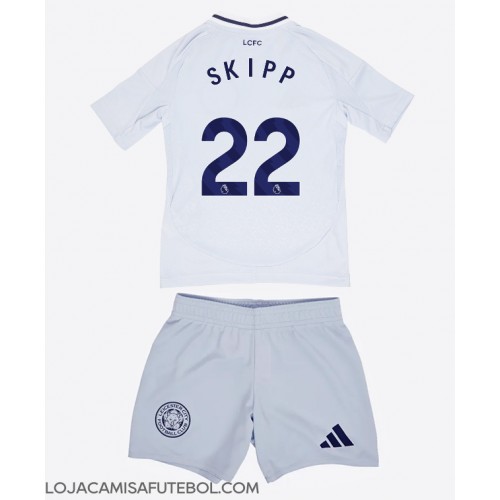 Camisa de Futebol Leicester City Oliver Skipp #22 Equipamento Alternativo Infantil 2024-25 Manga Curta (+ Calças curtas)